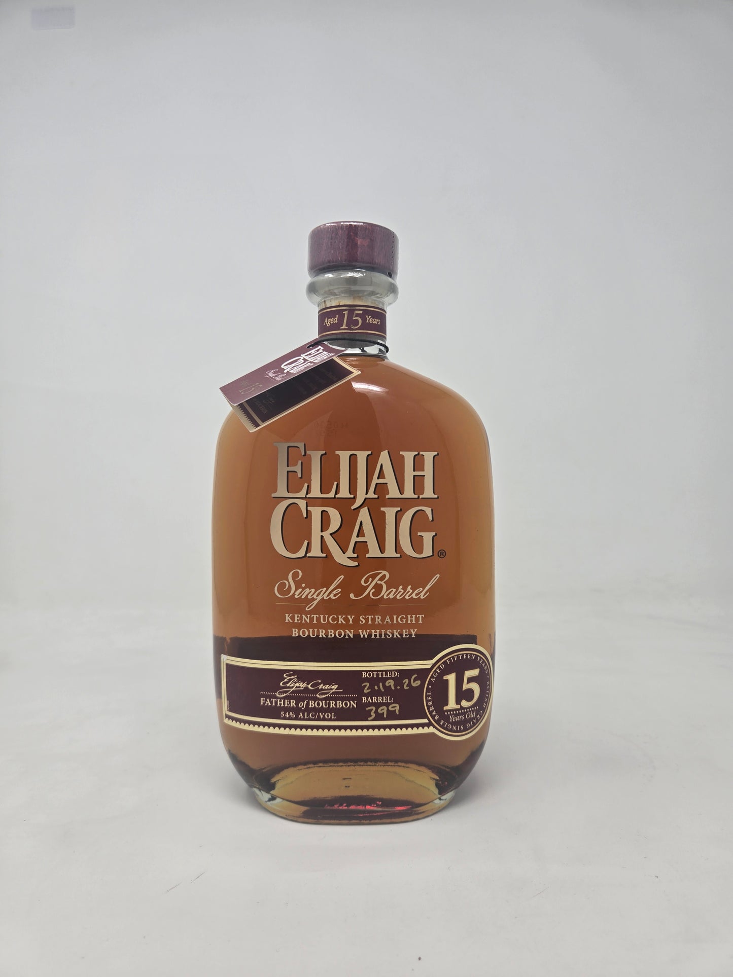 ELIJAH CRAIG  15 Year Old Single Barrel Straight Bourbon Whiskey