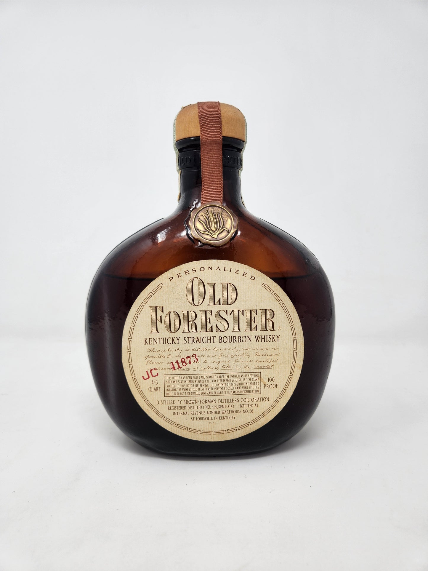 OLD FORESTER Personalized Bottled In Bond Bourbon 100 Proof 1953 4/5 Quart